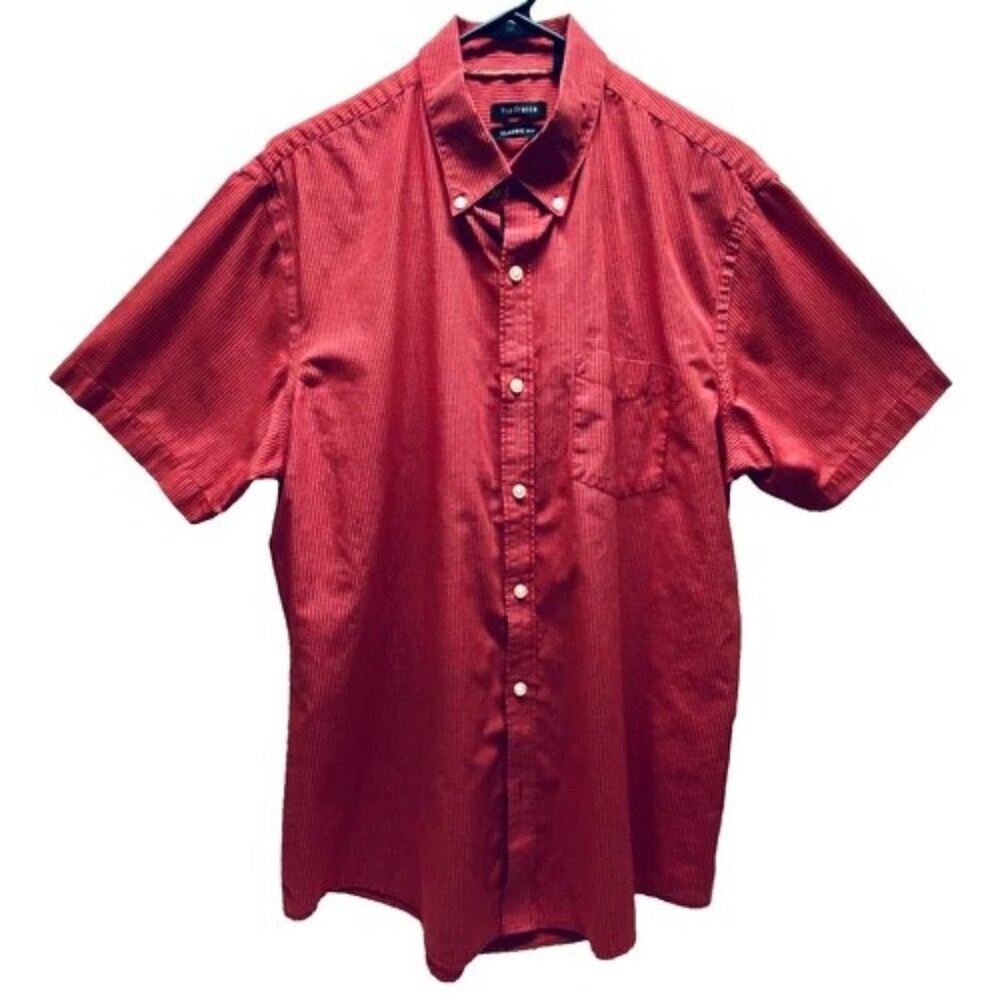 Van Heusen Shirt Men's Large Short Sleeve Classic Fit Button Down Red Grid EUC